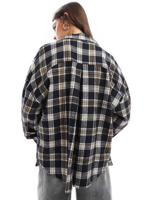 ASOS DESIGN – Svart- och gräddvitrutig oxfordskjorta i flanell, 3 av 4