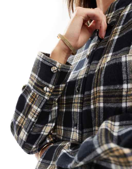 ASOS DESIGN – Svart- och gräddvitrutig oxfordskjorta i flanell, 4 av 4