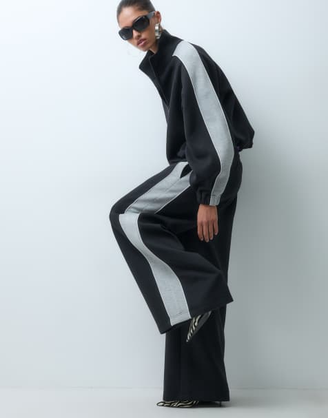ASOS DESIGN – Svart och grått set i scubaliknande tyg med paneler i träningsstil - view 1