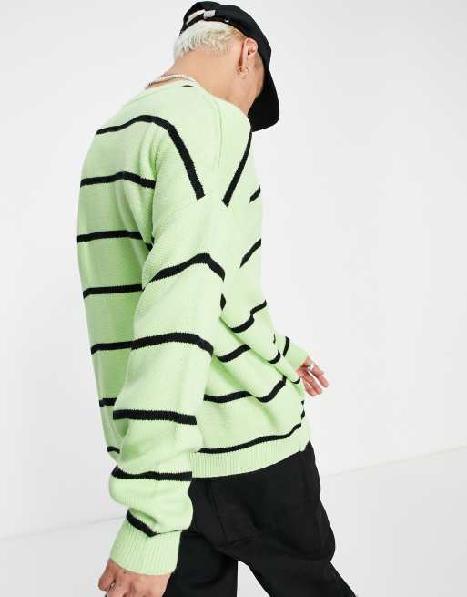 ASOS DESIGN – Svart och limegrön stickad tröja med ränder, 4 av 4