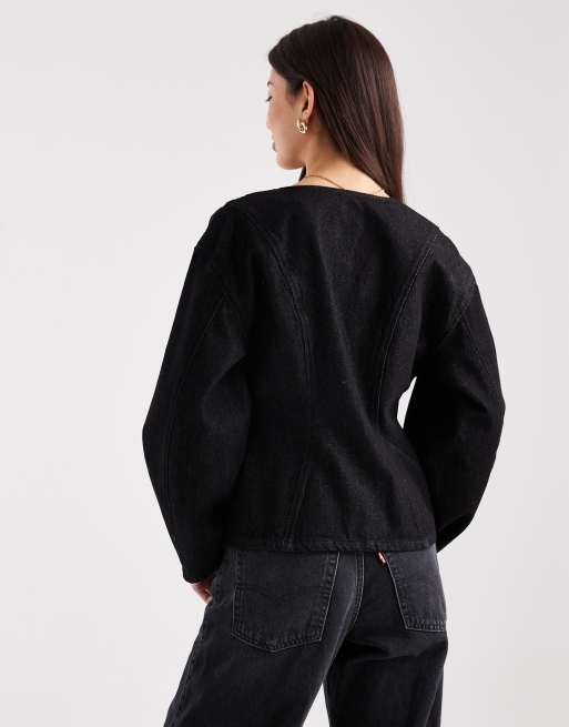 ASOS DESIGN – Svart och naturvit, skulpterad jeanstopp med cocoon-ärmar, 4 av 4