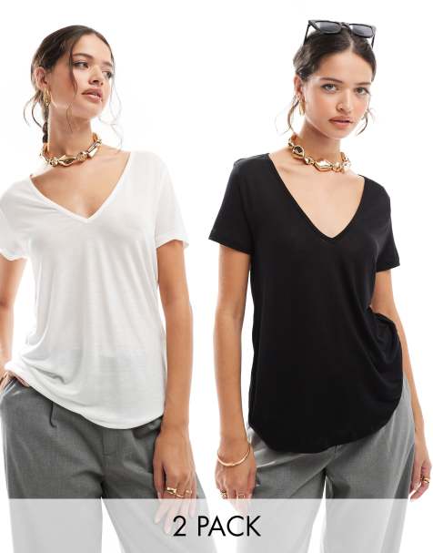 ASOS DESIGN – Svart och vit, avslappnad t-shirt med v-ringning, 2-pack - view 1