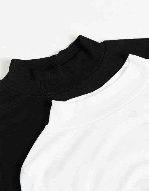 ASOS DESIGN – Svart och vit body med långa ärmar och ståkrage, 2-pack, 3 av 4