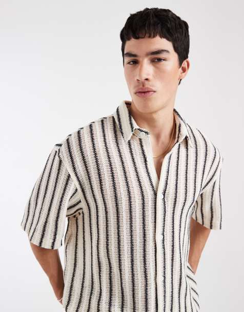 ASOS DESIGN – Svart och vit, virkad skjorta med boxig passform - view 1
