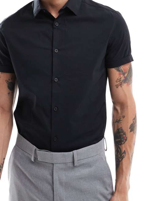 ASOS DESIGN – Svart och vita arbetsskjortor med smal passform, 2-pack , 4 av 4