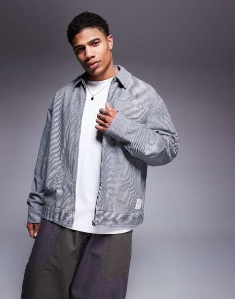 ASOS DESIGN – Svart- och vitrandig Harrington-jacka i oversize - view 1