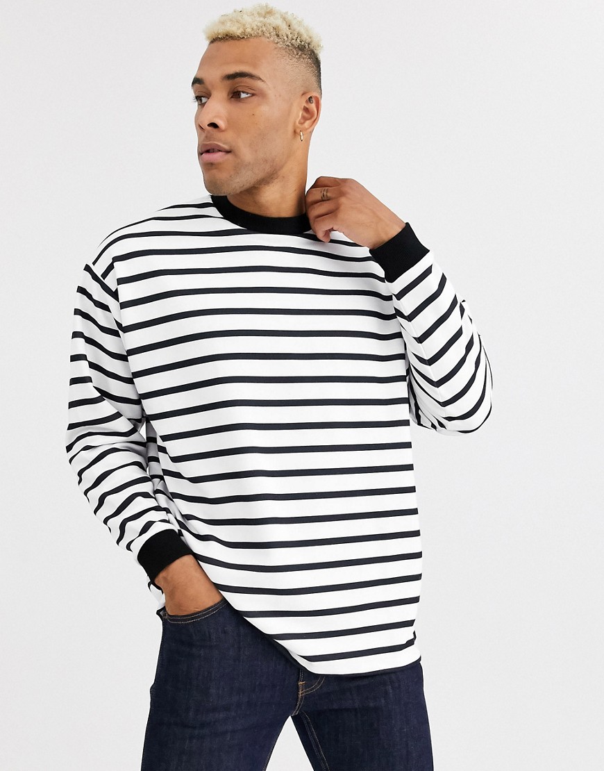 ASOS DESIGN – Svart- och vitrandig oversize-sweatshirt i longline-modell