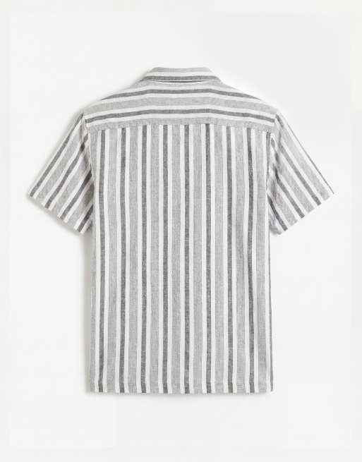 ASOS DESIGN – Svart- och vitrandig skjorta i linnestil och regular fit, del av set, 7 av 9
