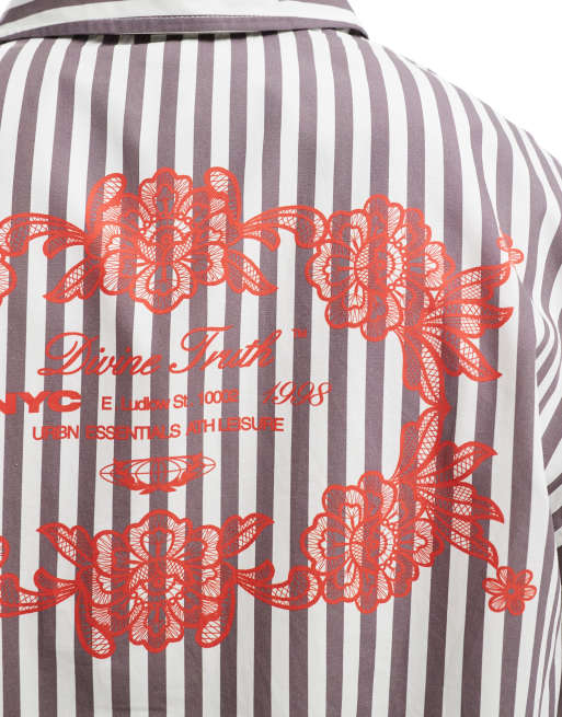 ASOS DESIGN – Svart och vitrandig skjorta med boxig, oversize passform och tryck fram- och baktill, 3 av 4