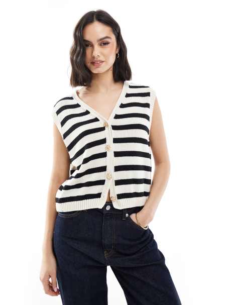 ASOS DESIGN – Svart-och-vitrandig, stickad kofta - view 1
