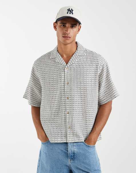 ASOS DESIGN – Svart- och vitrutig, texturerad skjorta i oversize med boxig passform och platt krage - view 1