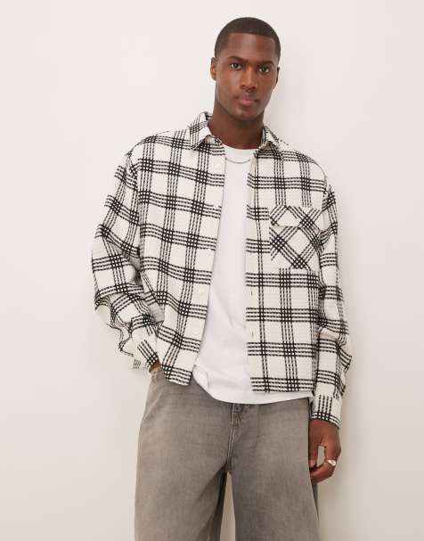 ASOS DESIGN – Svart och vitrutig, våffelstrukturerad skjorta med boxig oversize passform - view 1