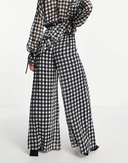 ASOS DESIGN – Svart- och vitrutiga byxor med vida ben, del av set, 2 av 4