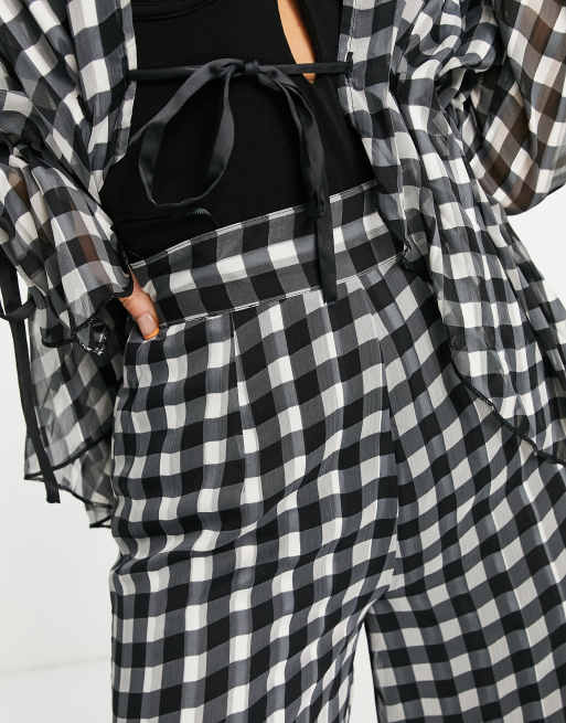 ASOS DESIGN – Svart- och vitrutiga byxor med vida ben, del av set, 3 av 4