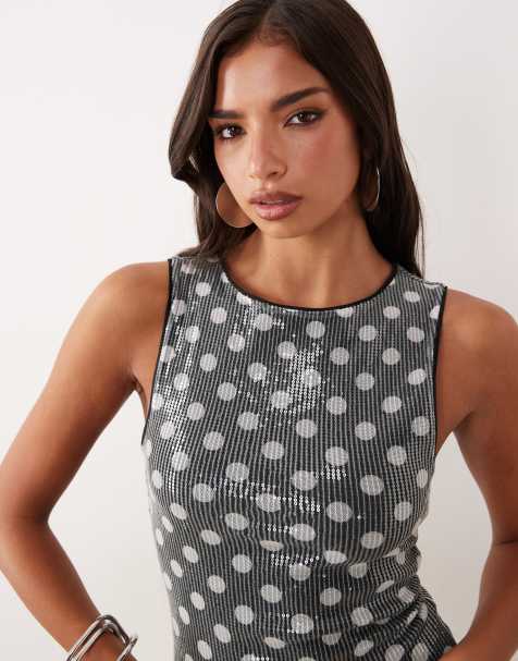 ASOS DESIGN – Svart och vitt, prickigt linne med paljetter, del av set - view 1