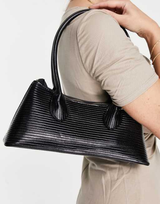 ASOS DESIGN – Svart ödlemönstrad axelväska med långa handtag