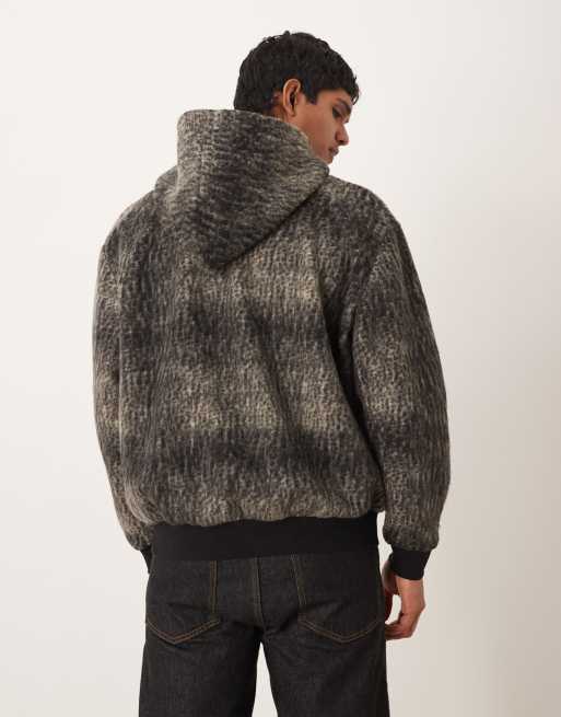 ASOS DESIGN – Svart, ormskinnsmönstrad, jacquardvävd, avslappnad huvtröja med dragkedja, 3 av 5