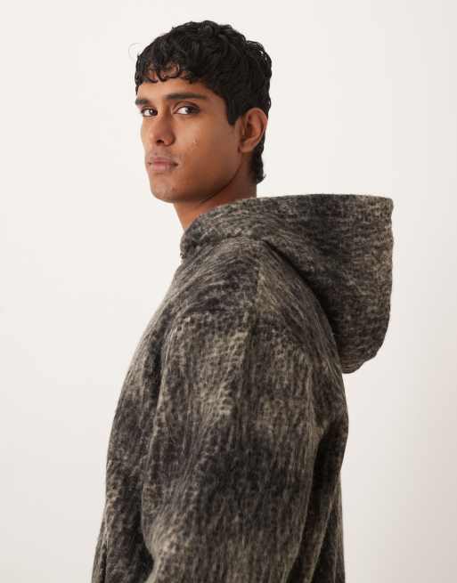 ASOS DESIGN – Svart, ormskinnsmönstrad, jacquardvävd, avslappnad huvtröja med dragkedja, 4 av 5