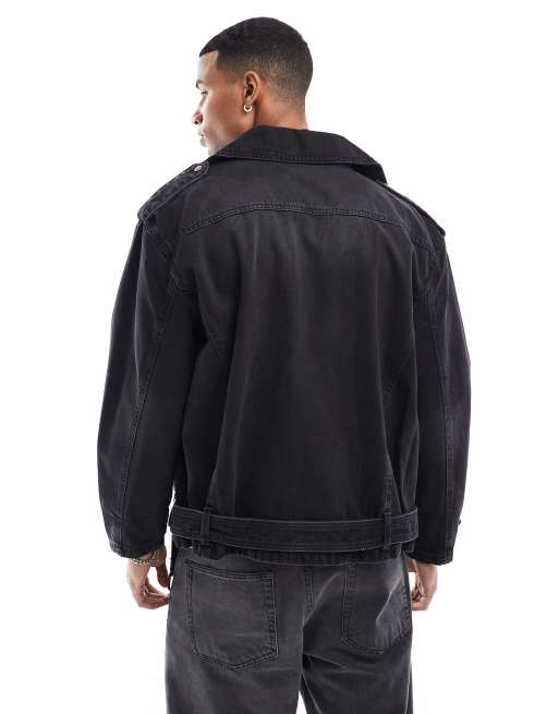 ASOS DESIGN – Svart oversize bikerjacka i denim, 4 av 4