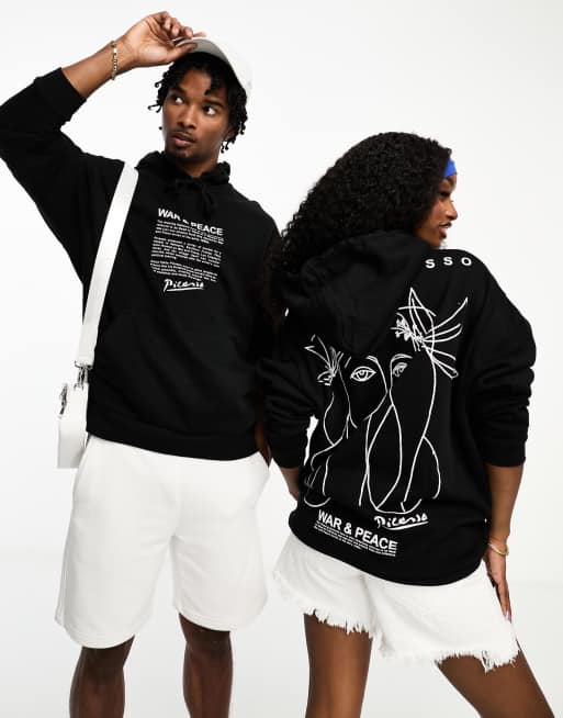 ASOS DESIGN – Svart oversize huvtröja i unisex-modell med licensierat Picasso-tryck
