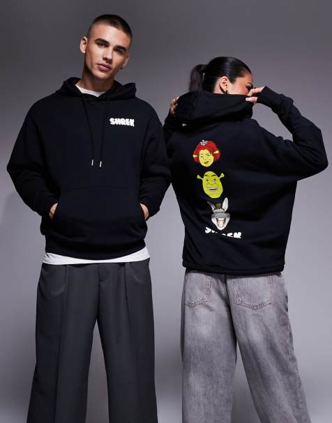 ASOS DESIGN – Svart oversize huvtröja i unisex-modell med Shrek-tryck - view 1