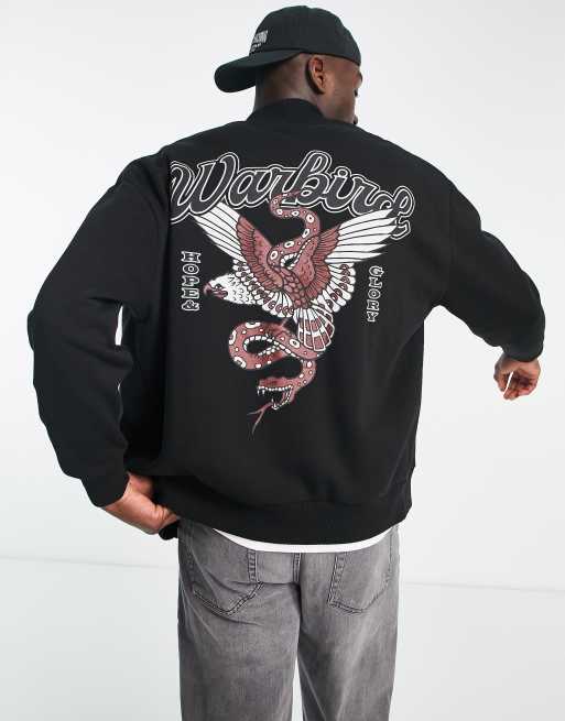 ASOS DESIGN – Svart oversize jacka i jersey med olika typer av tryck