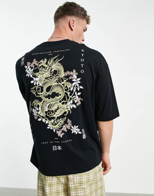 ASOS DESIGN – Svart oversize-t-shirt i bomullsmix med draktryck baktill – BLACK