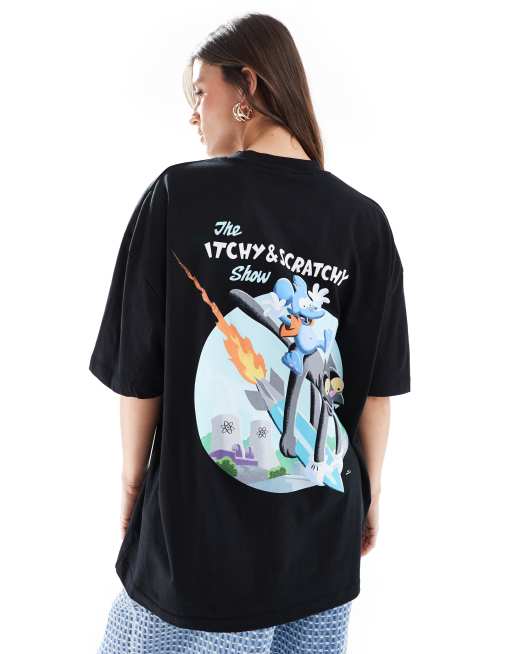 ASOS DESIGN – Svart, oversize t-shirt i unisex-modell med The Simpsons Itchy & Scratchy-tryck, 2 av 4