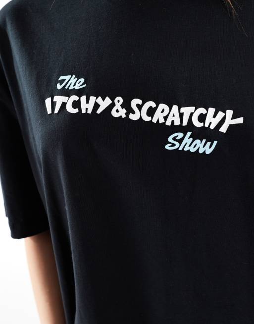 ASOS DESIGN – Svart, oversize t-shirt i unisex-modell med The Simpsons Itchy & Scratchy-tryck, 4 av 4