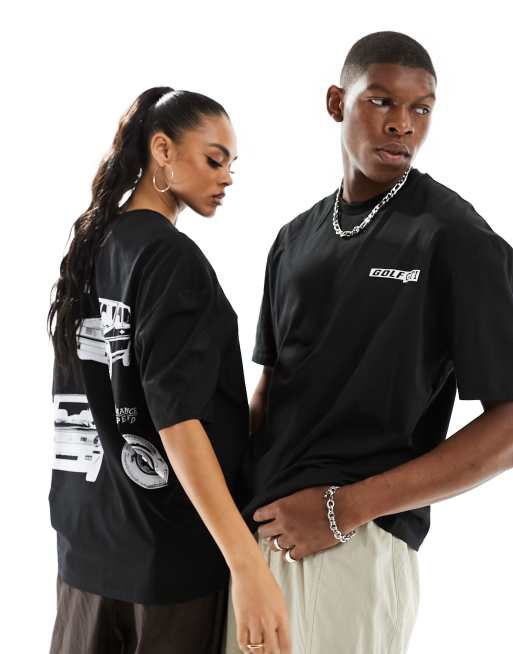 ASOS DESIGN – Svart oversize t-shirt i unisex-modell med Volkswagen Golf-tryck