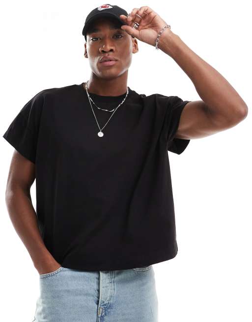 ASOS DESIGN – Svart oversize-t-shirt med holkärm