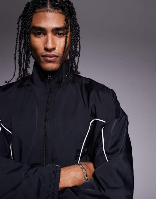 ASOS DESIGN – Svart, oversize träningsjacka med kontrasterande passpoaler, 4 av 4