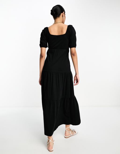  ASOS DESIGN – Svart panelsydd midiklänning med korta ärmar och omlottdesign, 2 av 4