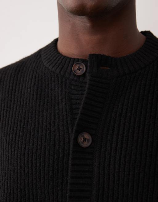 ASOS DESIGN – Svart, patentstickad kofta i oversized fit med rund halsringning, 5 av 5