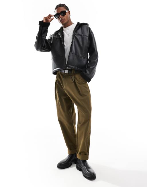 ASOS DESIGN – Svart pilotjacka i läderimitation med huva och teddyfoder, 3 av 4