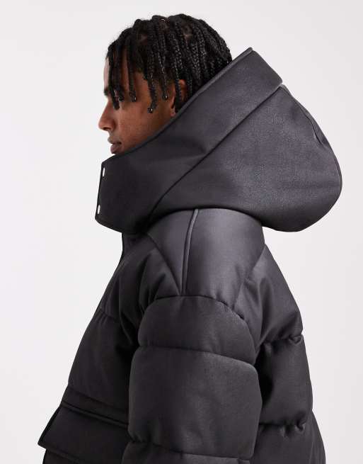 ASOS DESIGN – Svart pufferjacka i oversize och läderimitation, 4 av 5