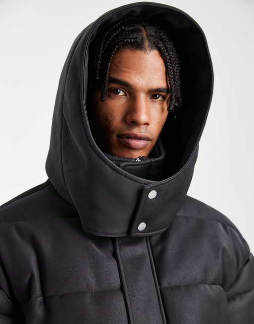 ASOS DESIGN – Svart pufferjacka i oversize och läderimitation, 5 av 5
