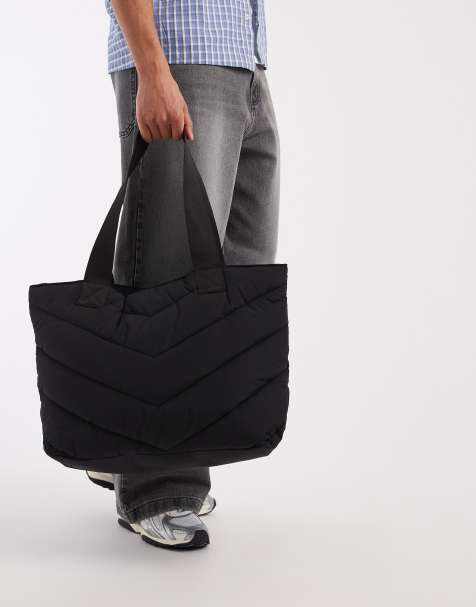 ASOS DESIGN – Svart, puffig toteväska med chevronmönster - view 1