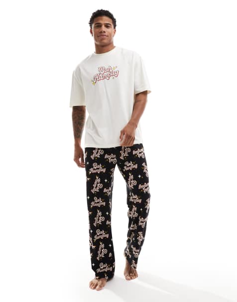 ASOS DESIGN – Svart pyjamas med "Bah Humbug"-text - view 1