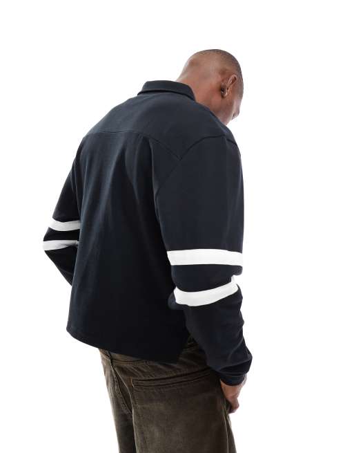 ASOS DESIGN – Svart, randig rugbytröja i boxig passform och oversize , 2 av 4