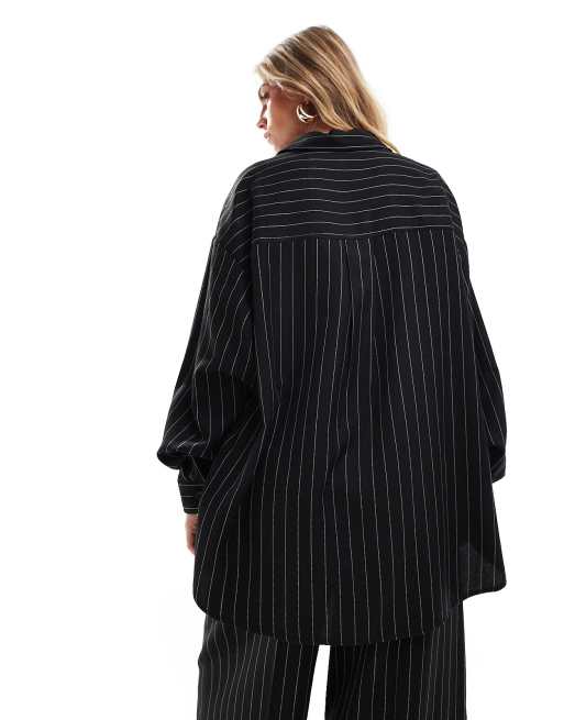 ASOS DESIGN – Svart, randig skjorta i oversize med ficka, del av set, 2 av 4