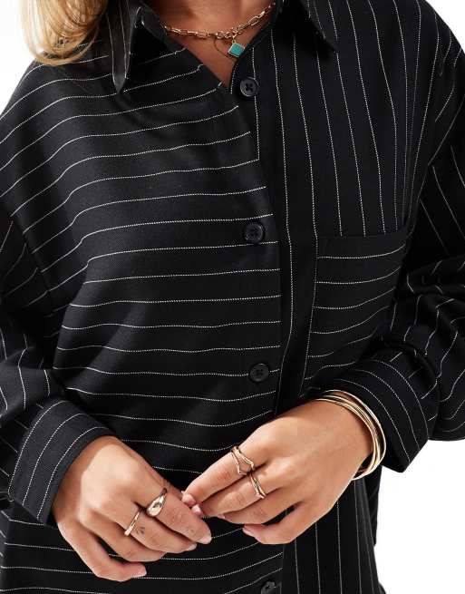 ASOS DESIGN – Svart, randig skjorta i oversize med ficka, del av set, 3 av 4