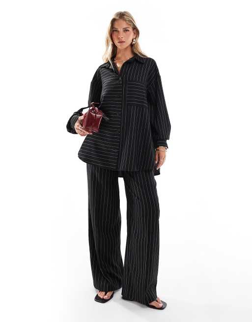 ASOS DESIGN – Svart, randig skjorta i oversize med ficka, del av set, 4 av 4