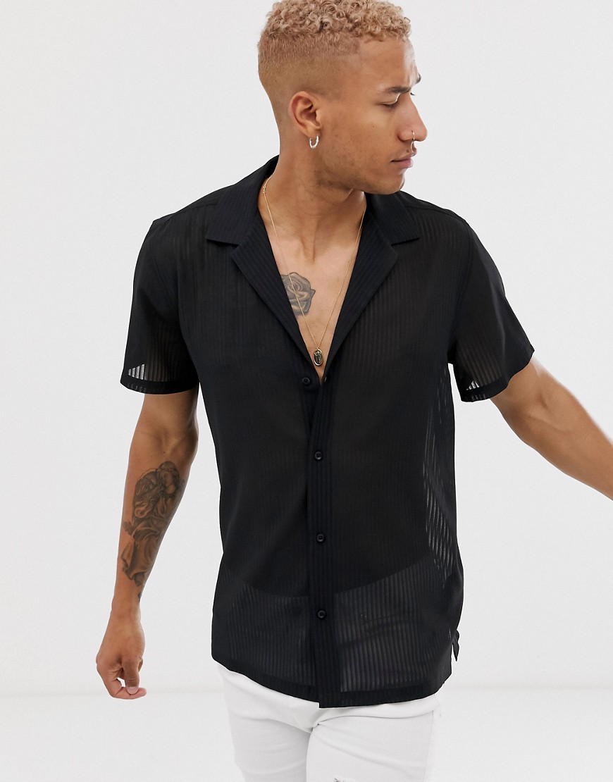 ASOS DESIGN – Svart, randig skjorta i oversize-modell och skirt material med platt krage