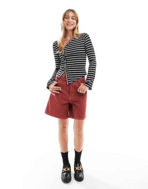 ASOS DESIGN – Svart, randig topp med asymmetrisk design och knäppning - view 1