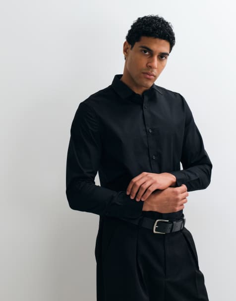 ASOS DESIGN – Svart, regular finskjorta - view 1