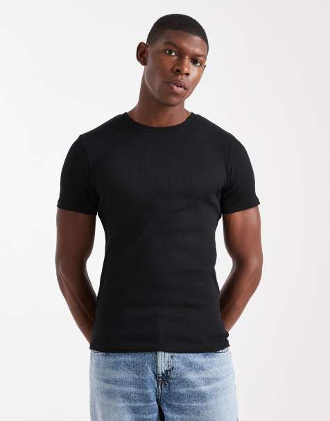 ASOS DESIGN – Svart, ribbad bas-t-shirt i muscle fit - view 1