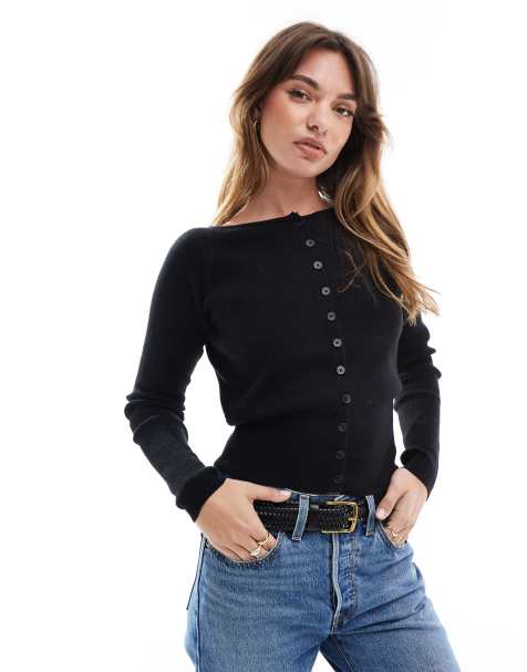 ASOS DESIGN – Svart, ribbad, figurnära kofta - view 1