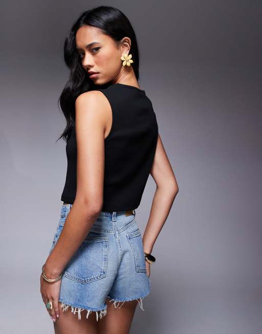 ASOS DESIGN – Svart, ribbad, kort kostymväst med vida axlar och boxig passform, 4 av 4