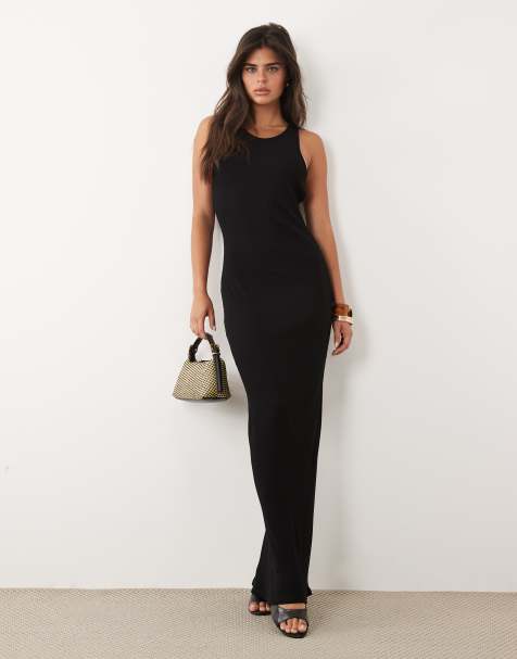 ASOS DESIGN – Svart, ribbad maxiklänning med brottarrygg - view 1